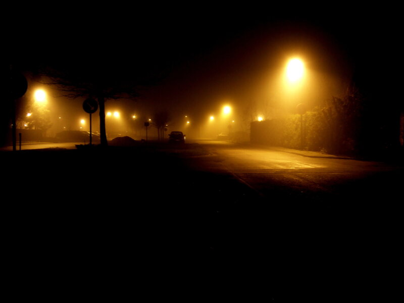Foggy Street at Night — Black