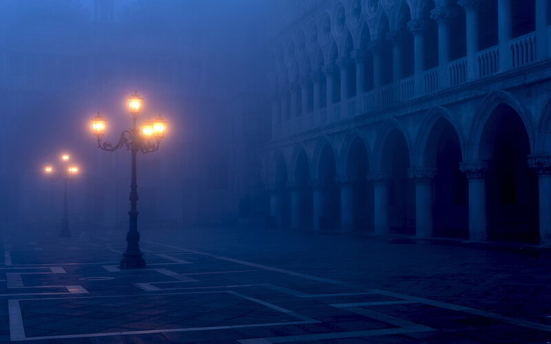 Foggy Street Lamps — Blue