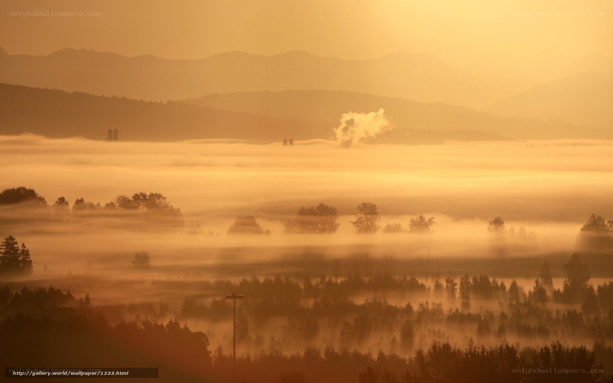 Foggy sunrise over mountains