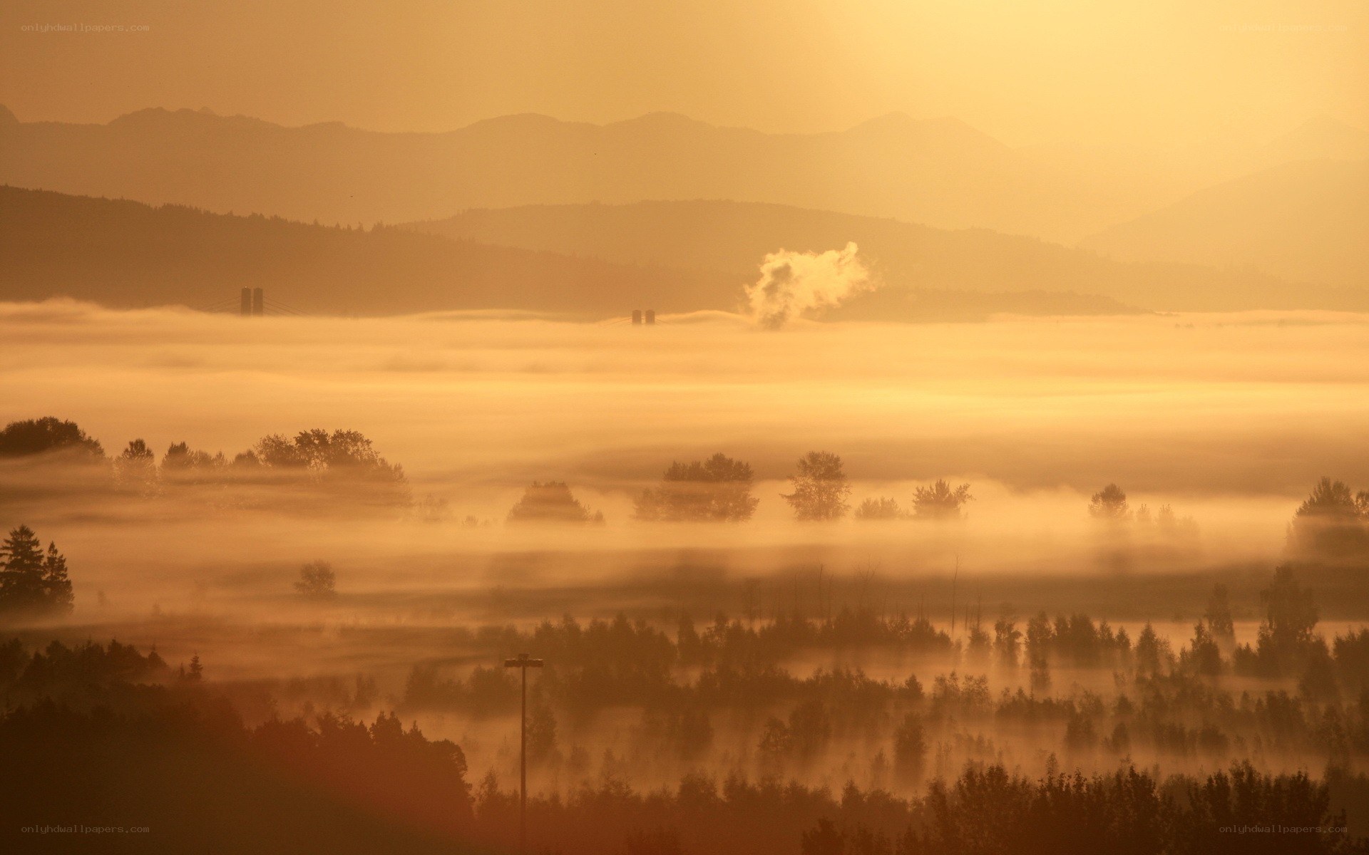 Foggy sunrise over valley