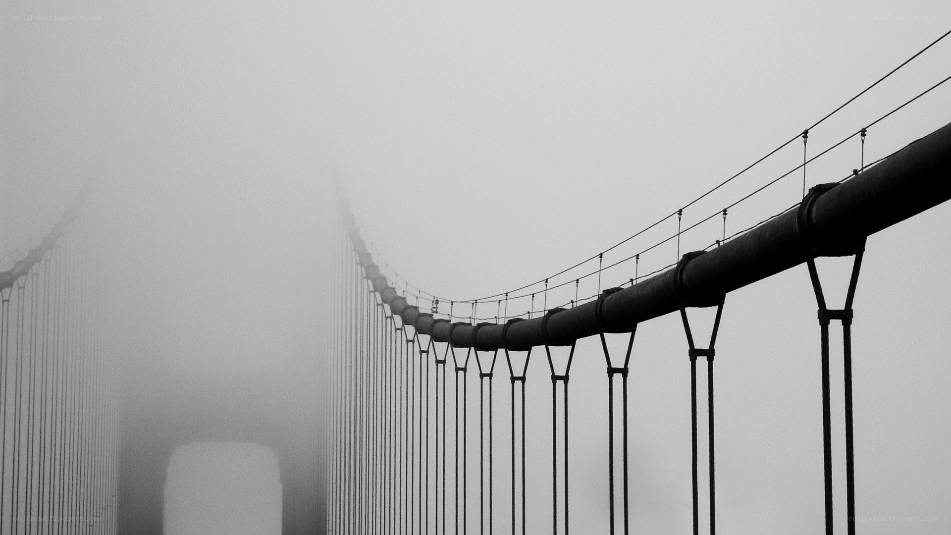 Foggy suspension bridge