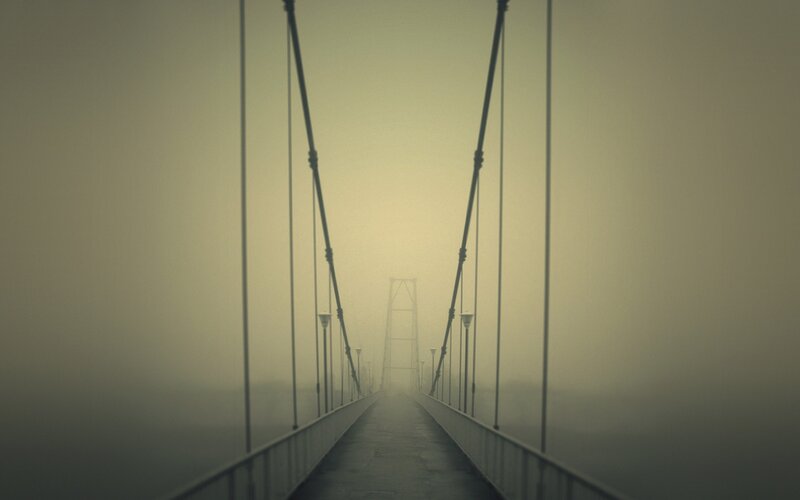Foggy suspension bridge