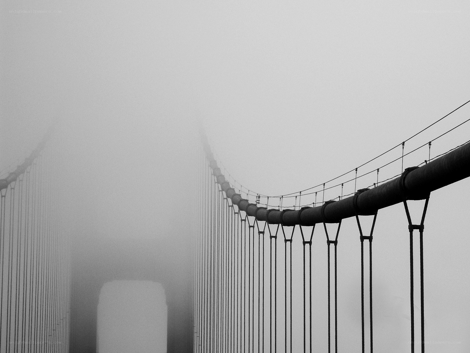 Foggy suspension bridge