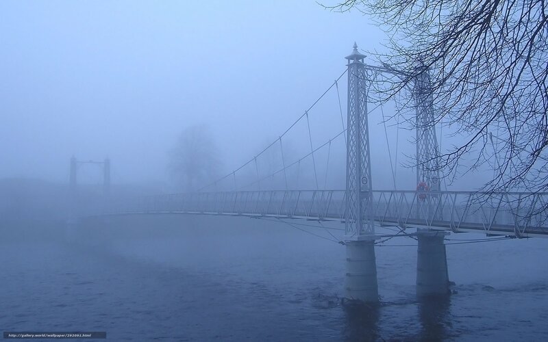 Foggy suspension bridge