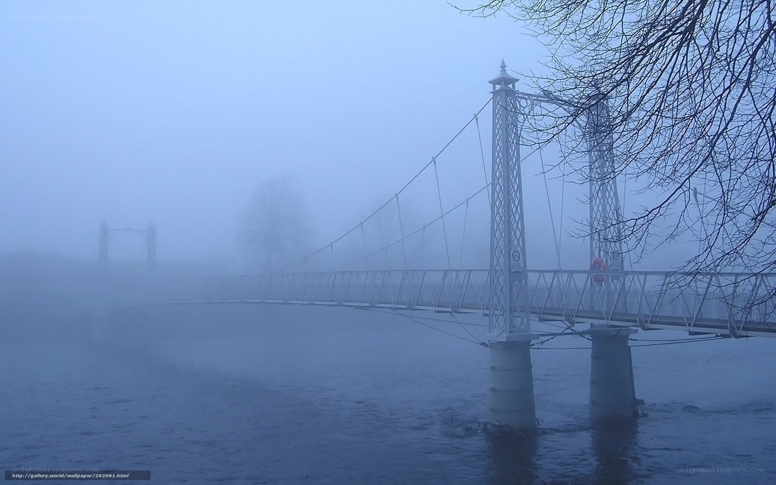 Foggy suspension bridge