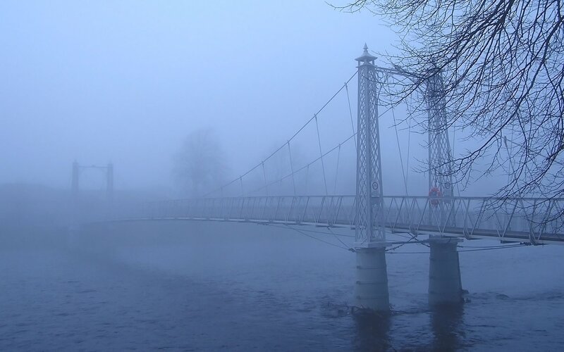 Foggy suspension bridge