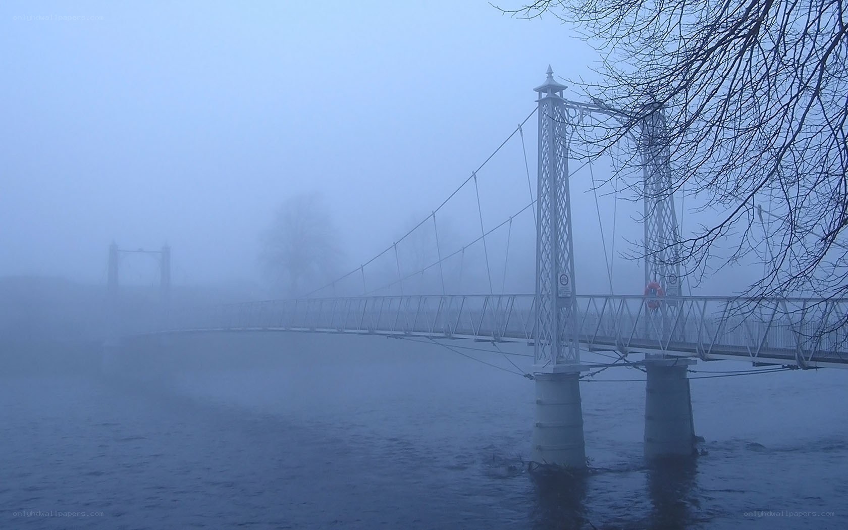 Foggy suspension bridge