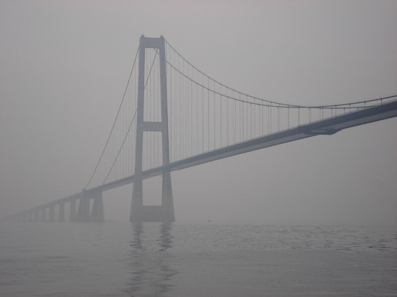 Foggy suspension bridge