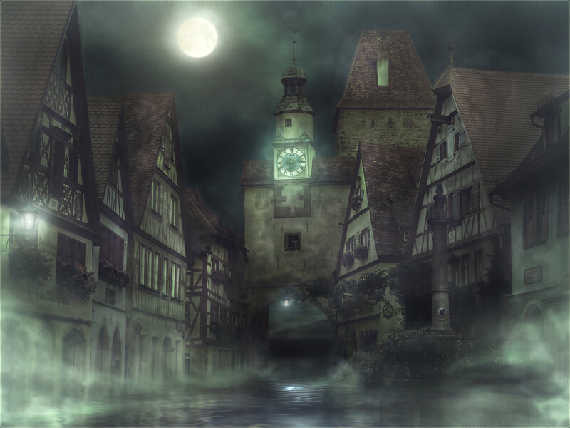 Foggy Town at Night — Green