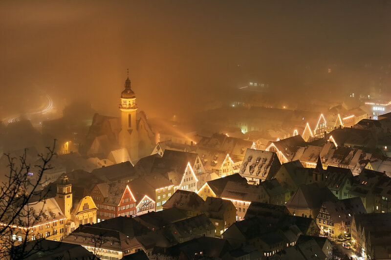 Foggy Town at Night — Orange