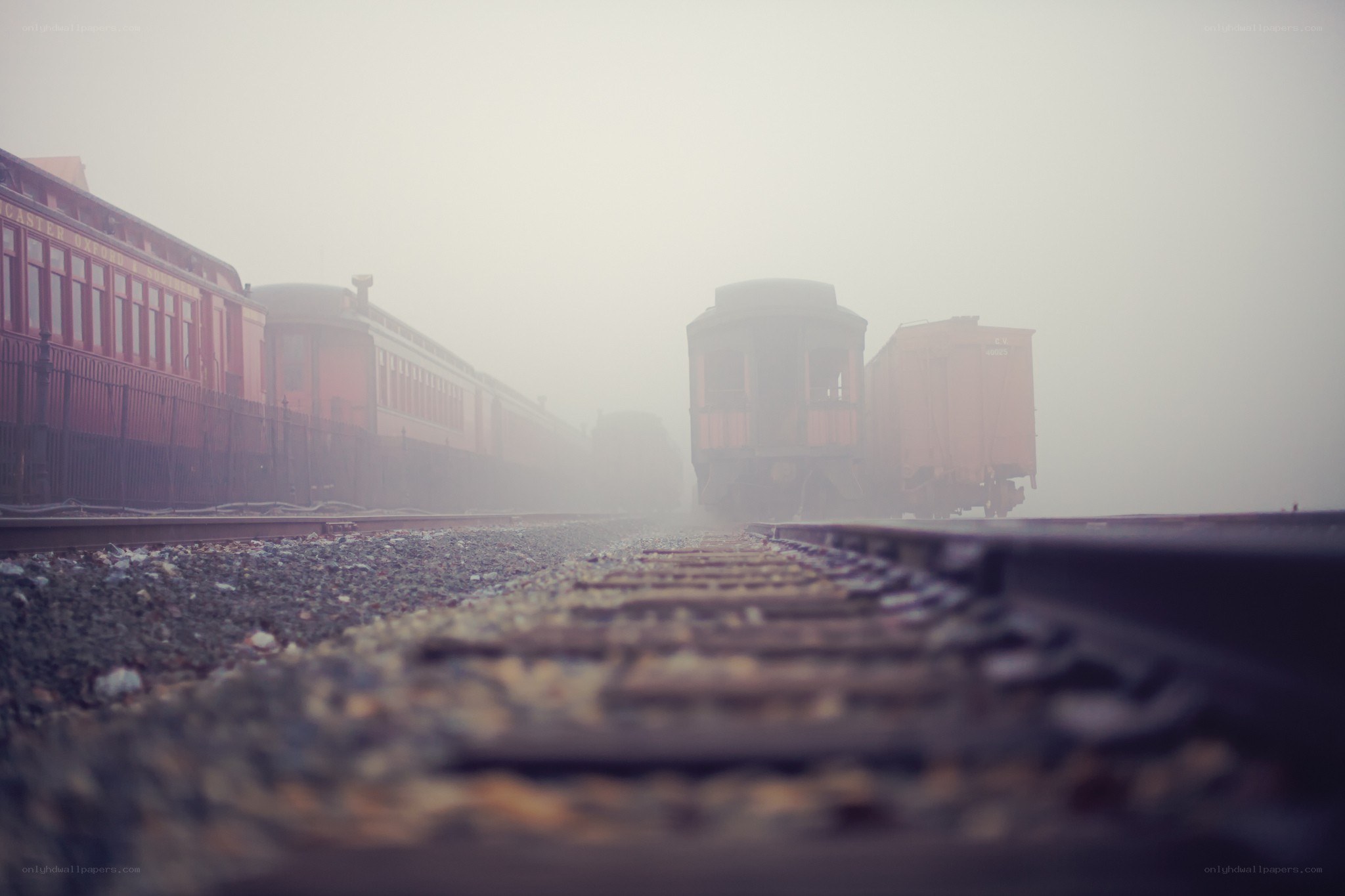 foggy train yard scene