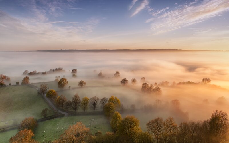Foggy Valley at Sunrise — Blue
