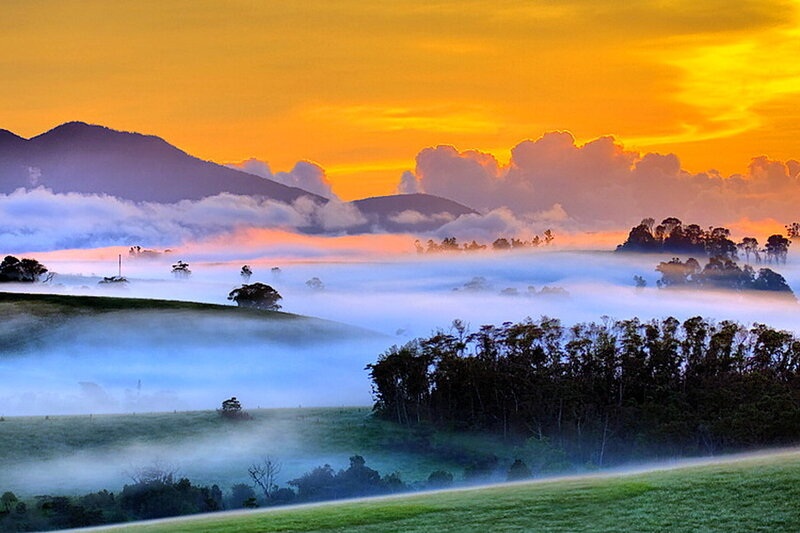 Foggy Valley at Sunrise — Orange