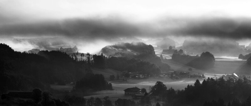 Foggy valley landscape