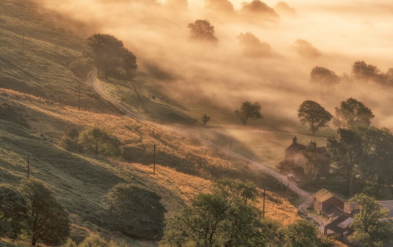 Foggy Valley with House