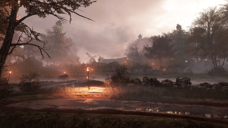 Foggy Village at Dusk