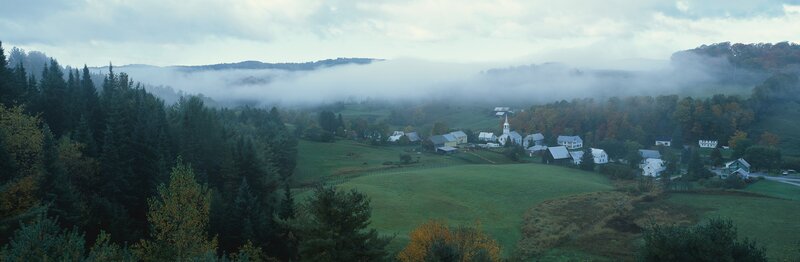 foggy village in the mountains