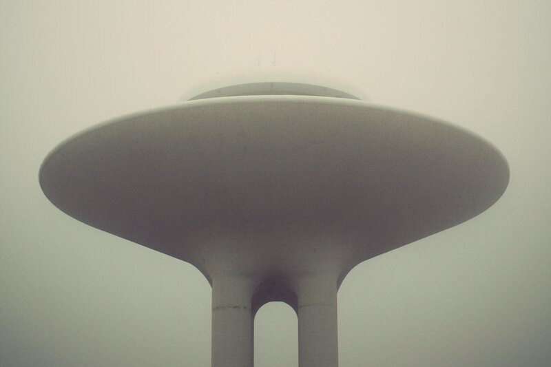 foggy water tower view