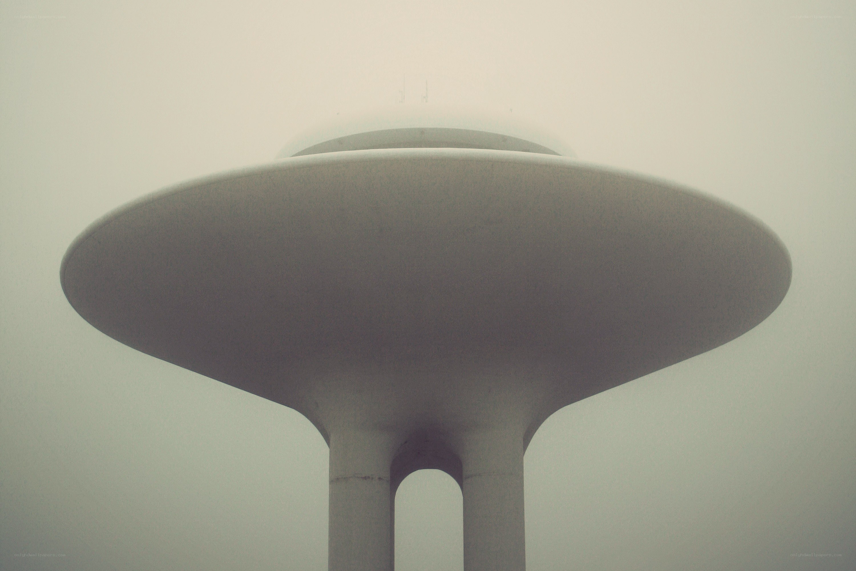 foggy water tower view