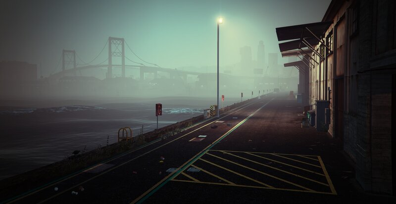 Foggy Waterfront Road