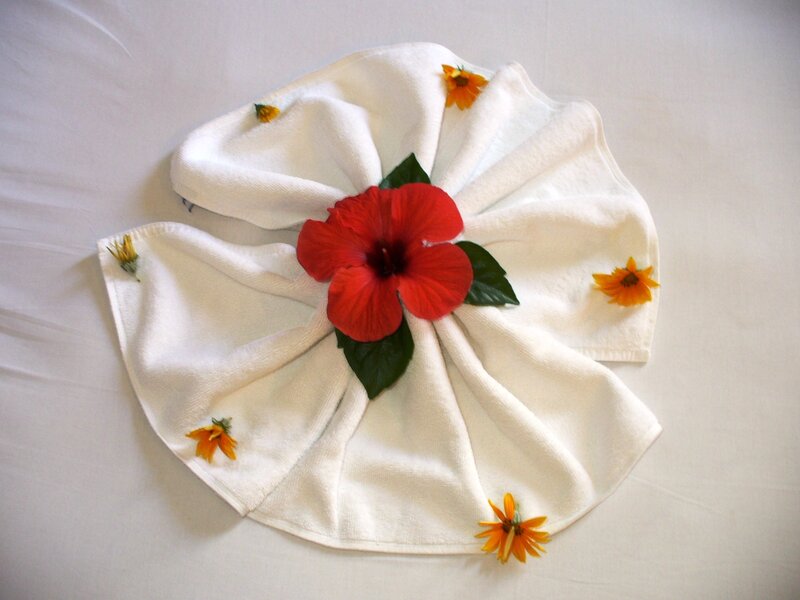 Folded Towel with Flowers — White