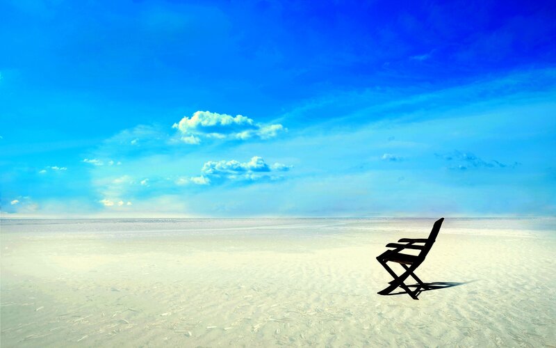 Folding Chair on Beach — Blue