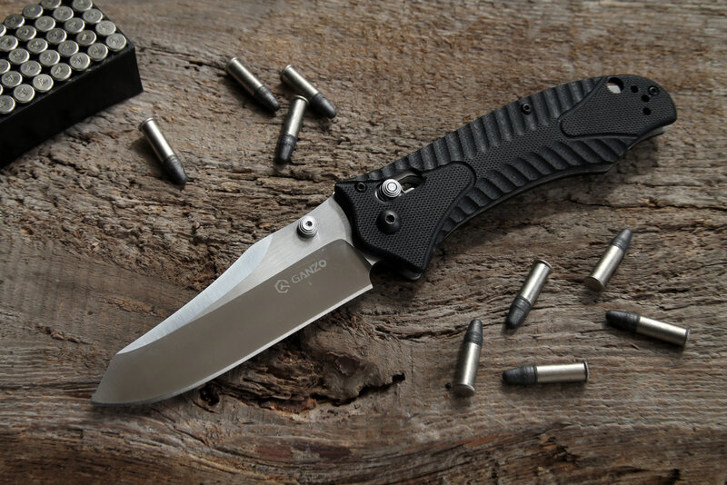 Folding Knife on Wood — Black, Dramatic