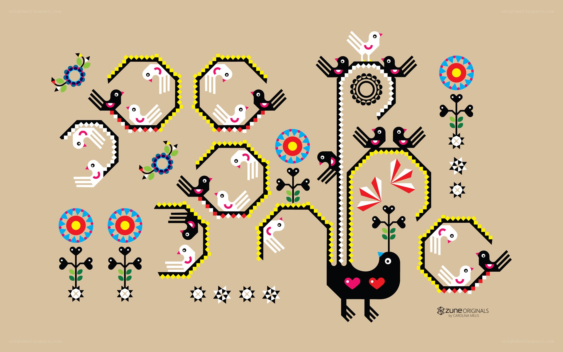folk art bird patterns