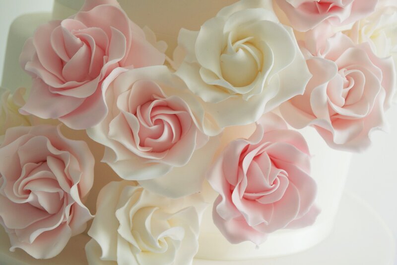 Fondant Roses on Cake — Pink