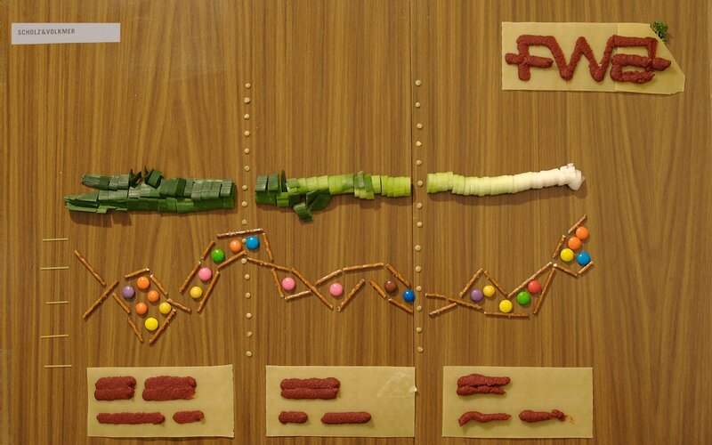 Food art display on wood