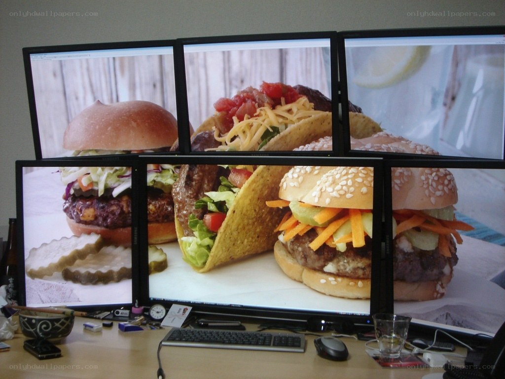 food images on multiple monitors