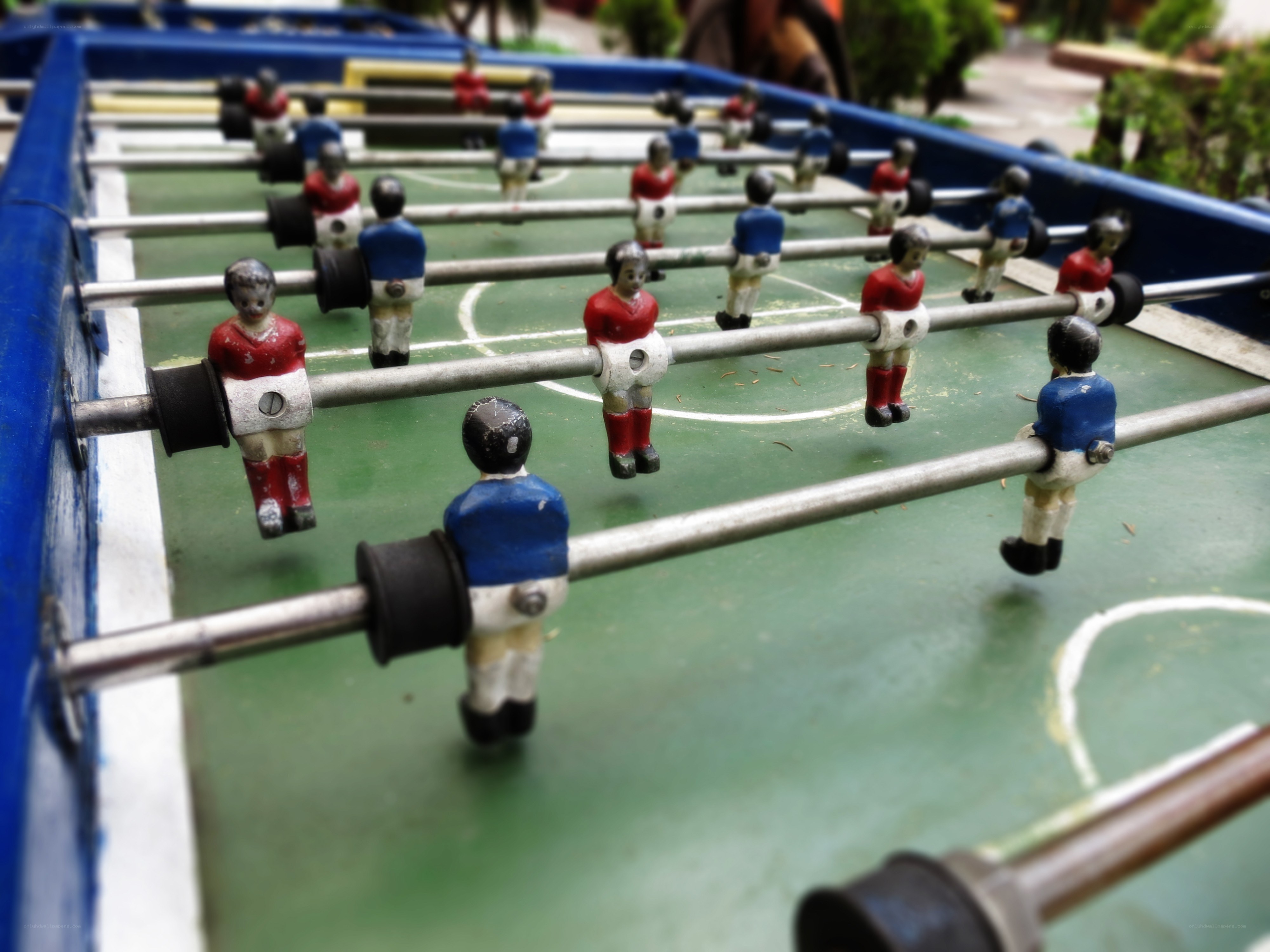 Foosball table with players