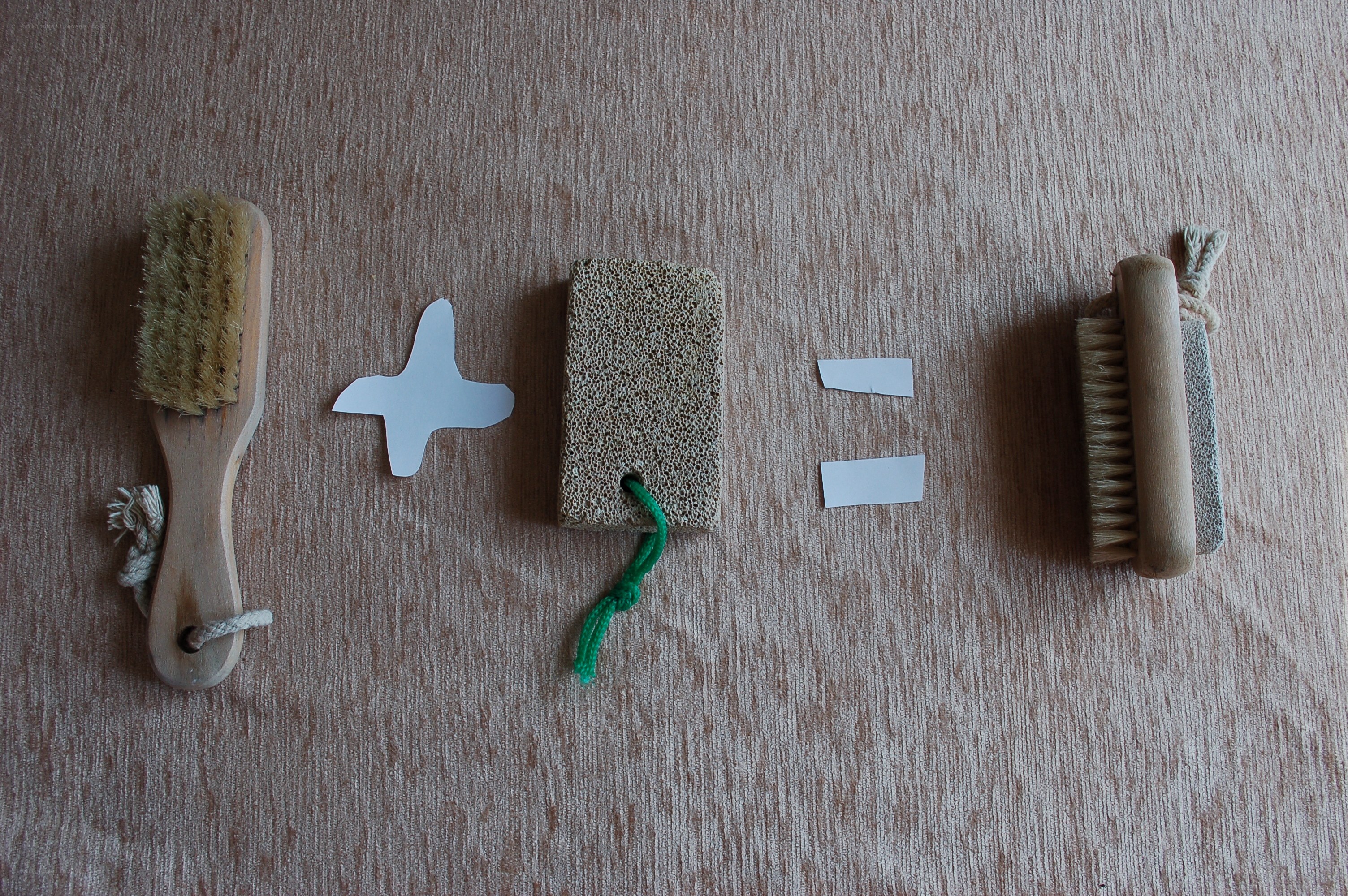foot care tools arranged as equation