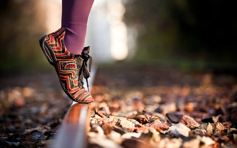 Foot on Train Track — Brown, Calm
