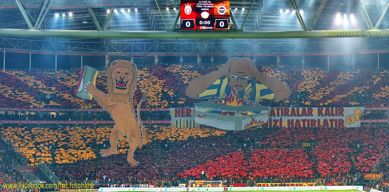 Football fans display large banners