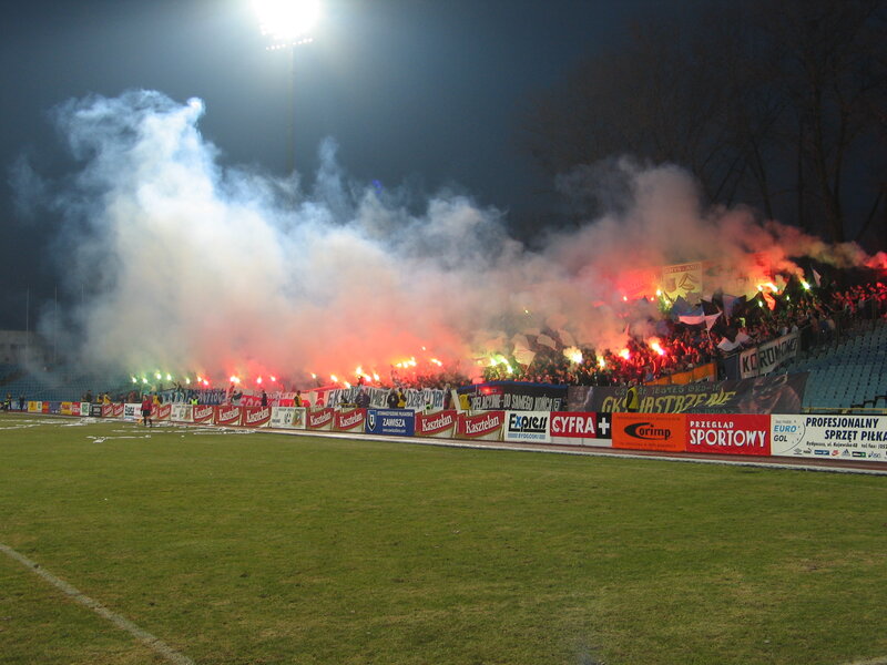 Football fans with flares