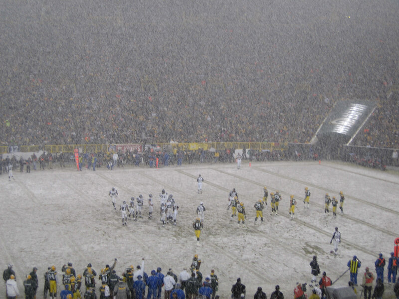 Football game in heavy snow