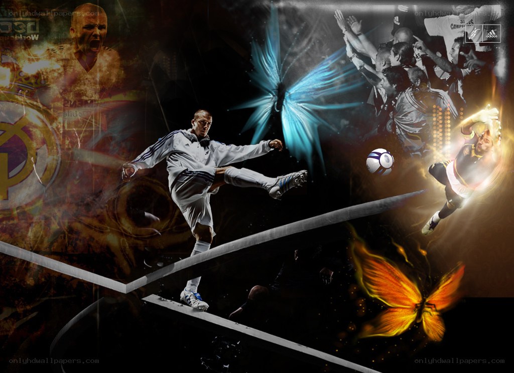 Football player action collage