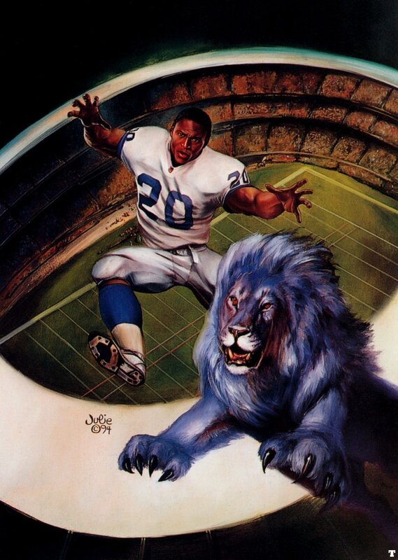 Football player and lion illustration