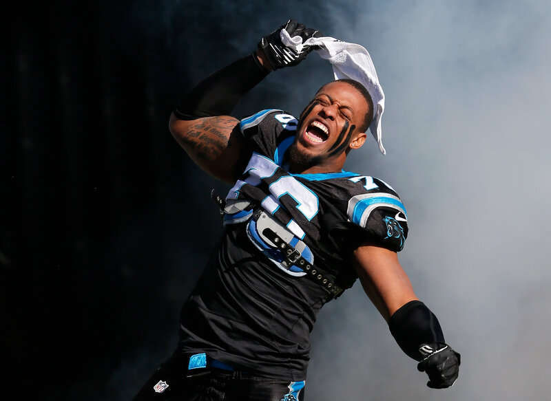 Football Player Celebrating — Black, Dramatic, Photograph