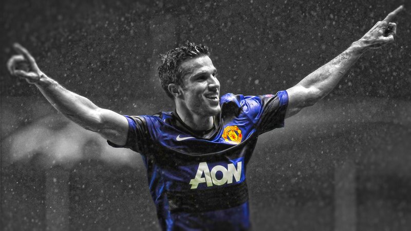 Football Player Celebrating — Blue, Dramatic, Photograph, Rain, Jersey, Arms Raised