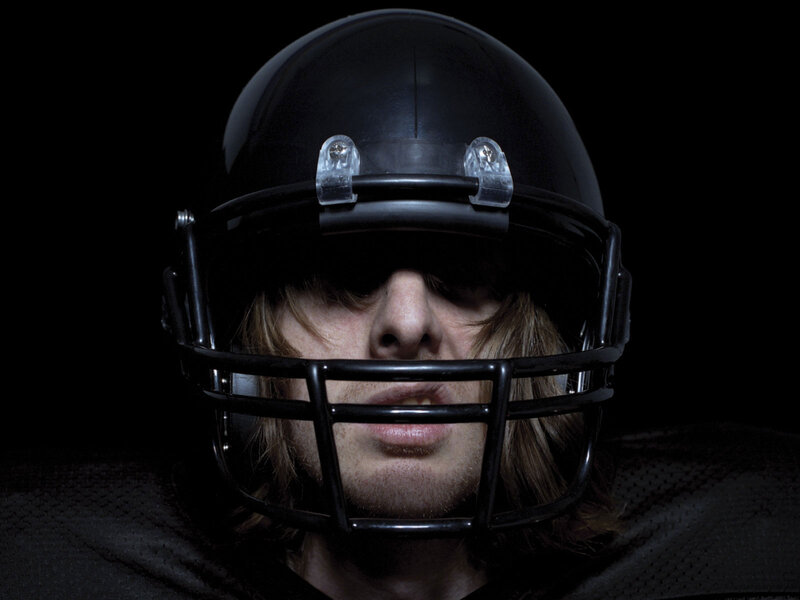 Football Player in Helmet — Black, Dramatic