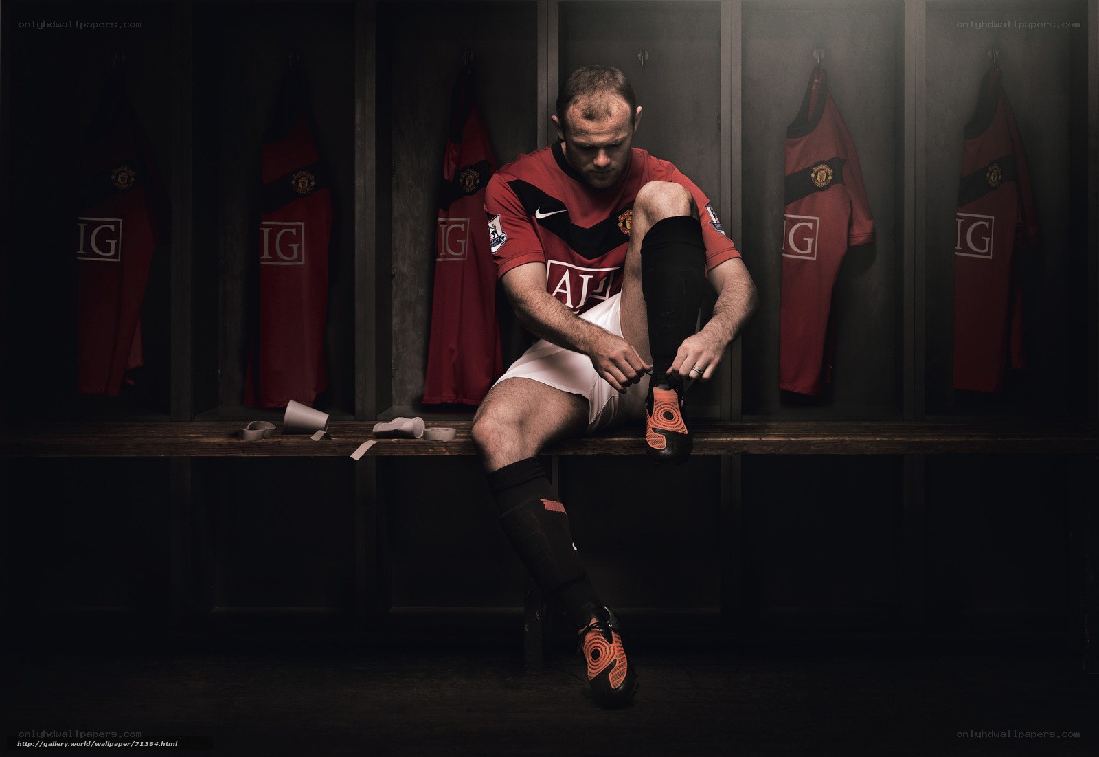Football player in locker room