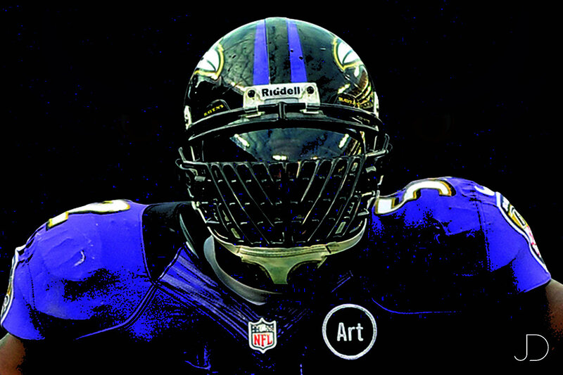 Football Player in Uniform — Blue, Dramatic, Digital Art