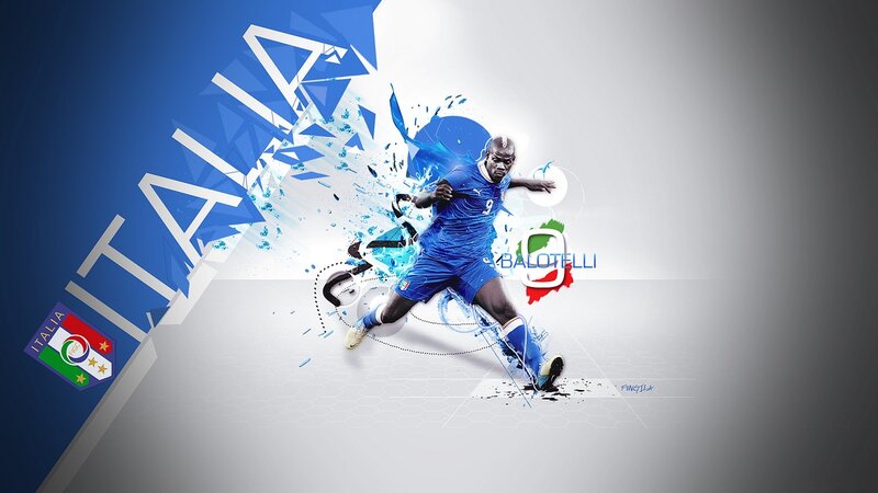 Football Player Kicking Ball — Blue, Dynamic, Digital Art