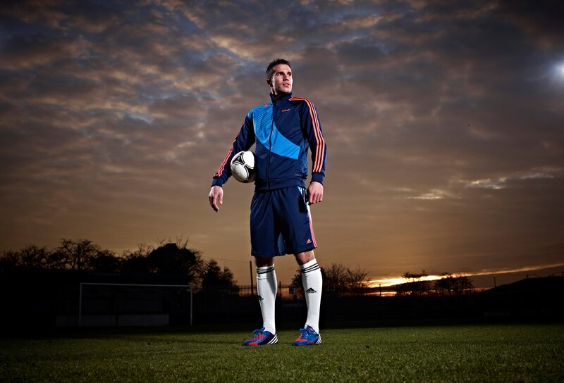 Football Player on Field — Blue, Dramatic, Sunset