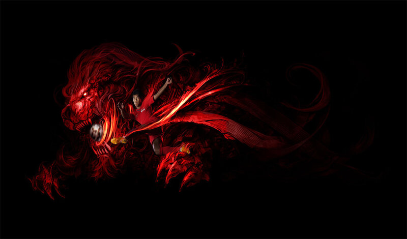 football player with red dragon