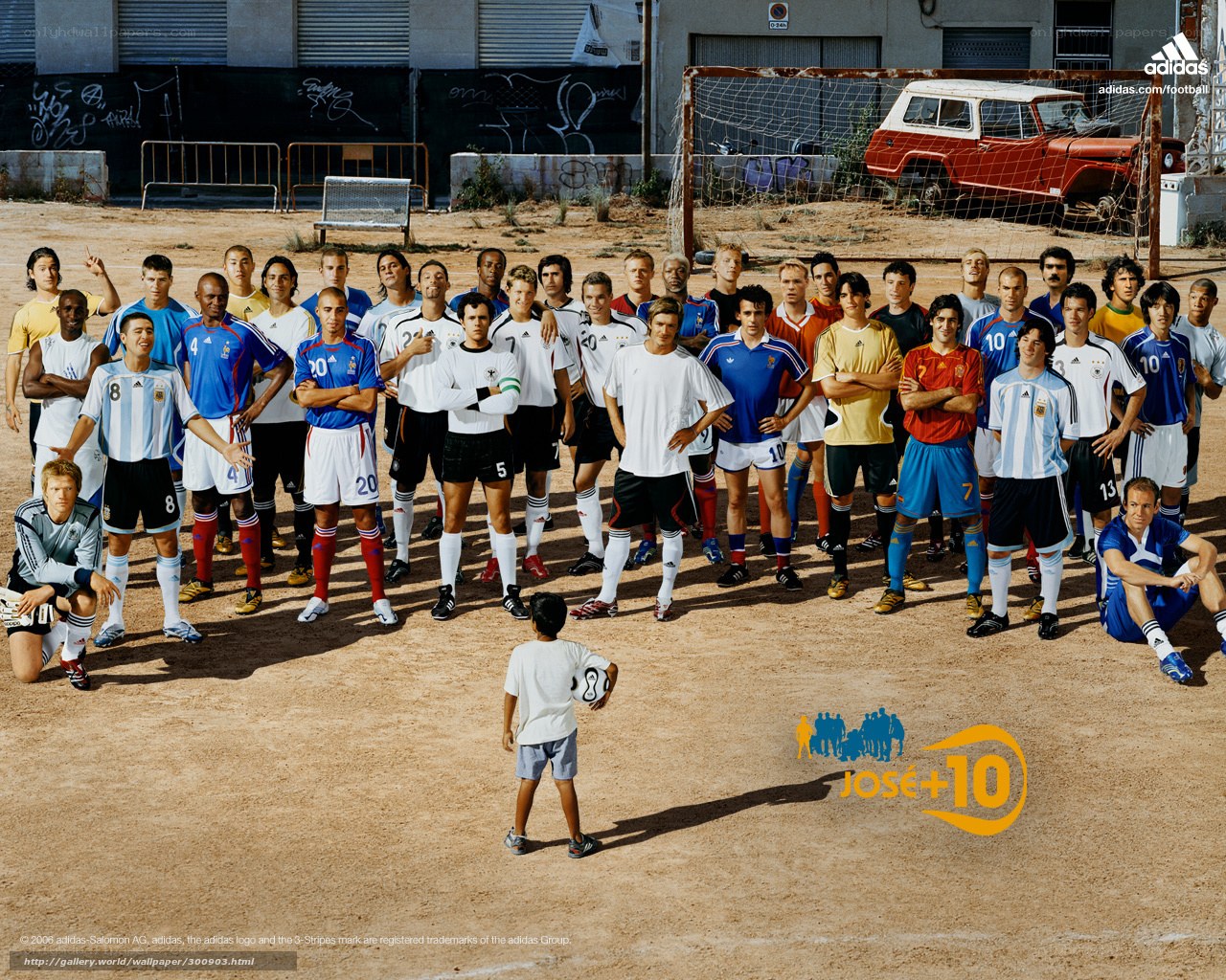 Football players and a child