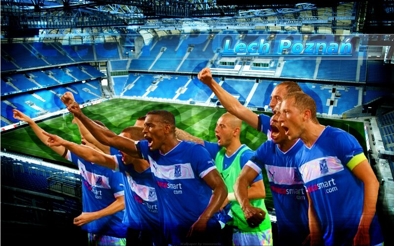Football Players Celebrating — Blue, Celebratory, Photograph