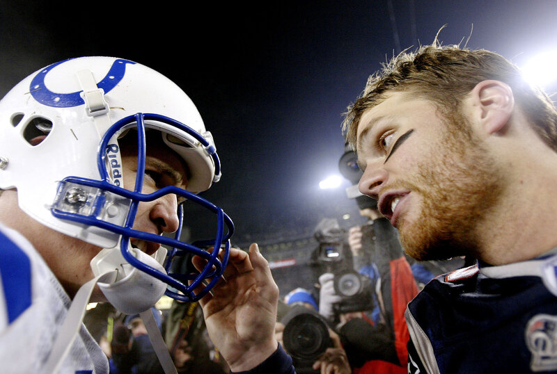 Football Players Facing Off — Blue, Intense